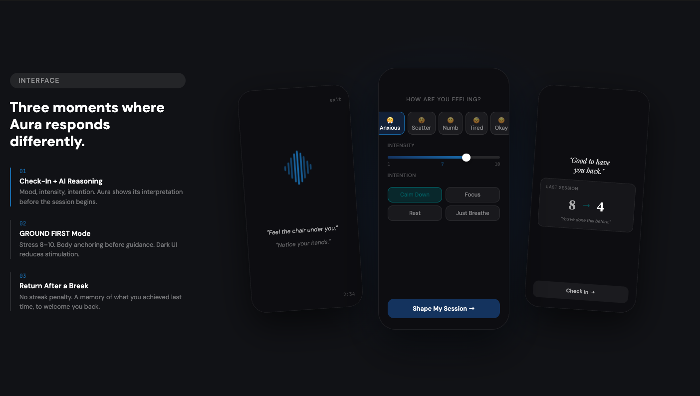 Aura Meditation App — hi-fi interface mockups